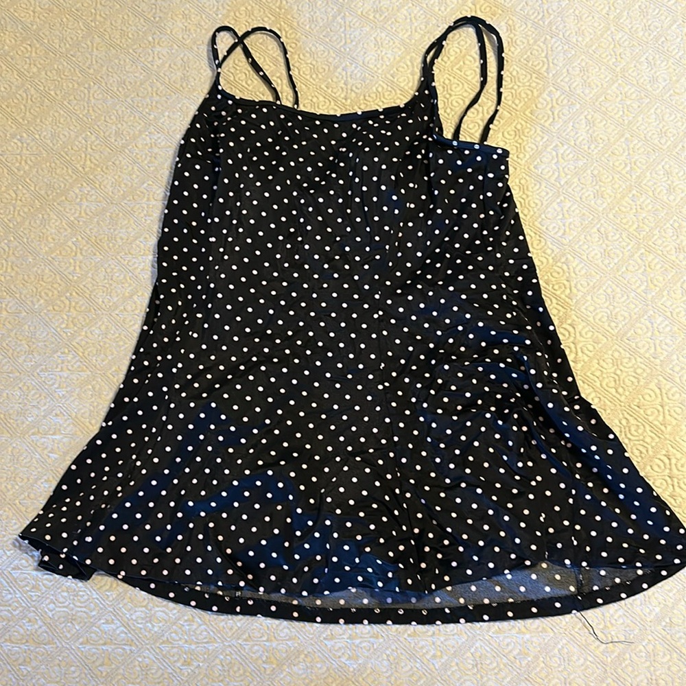 Polka dot swimsuit skirt double straps black and pink tummy control waist 2x